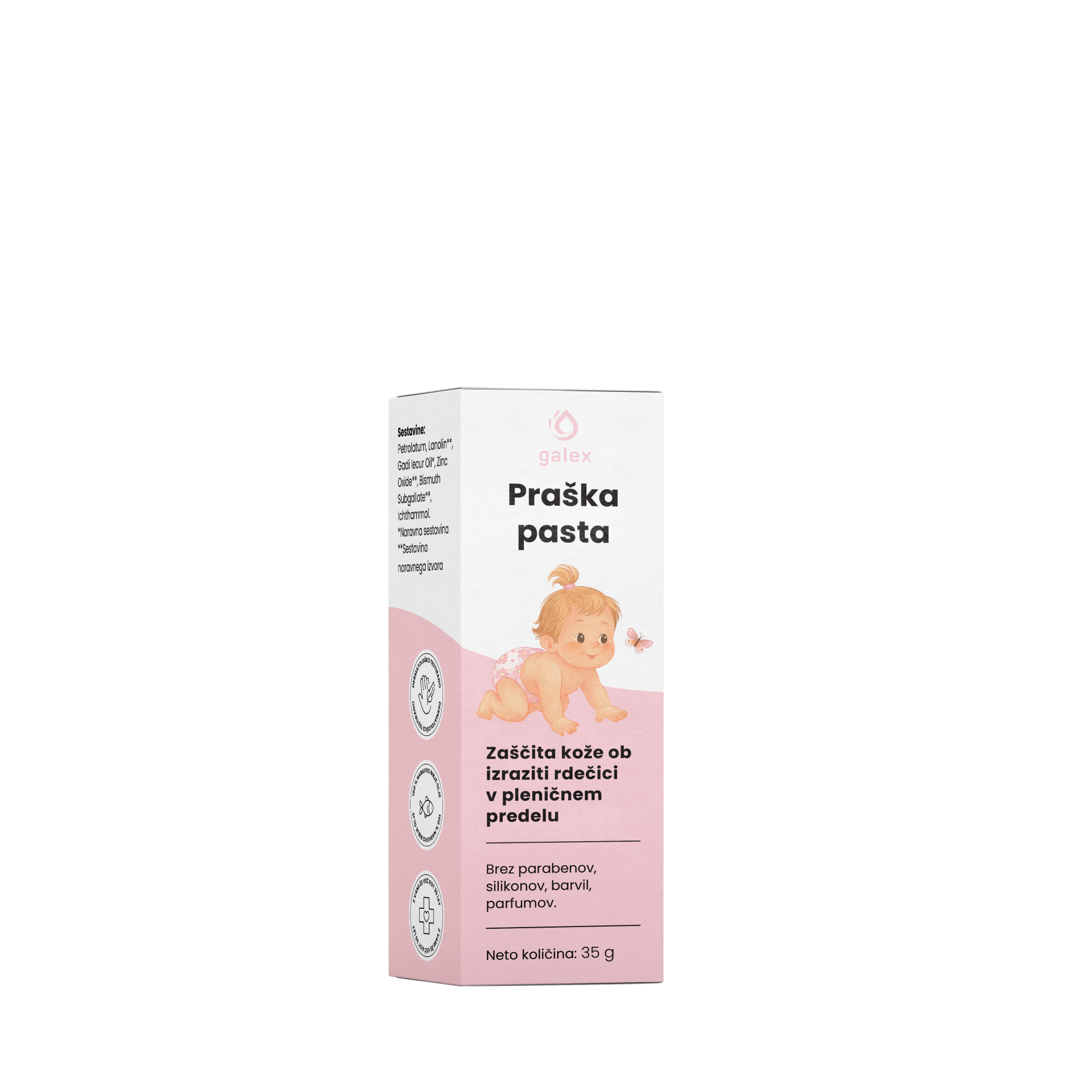 praska_pasta-1 brez sence GALEX PRAŠKA PASTA - Zaščita kože ob izraziti rdečici v pleničnem predelu - slika 1